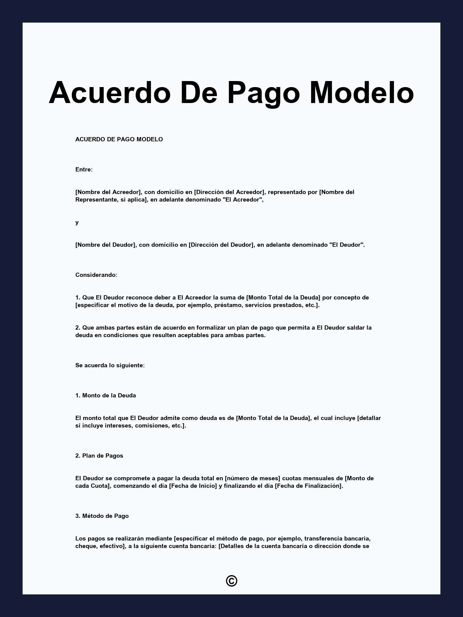 Acuerdo De Pago Modelo