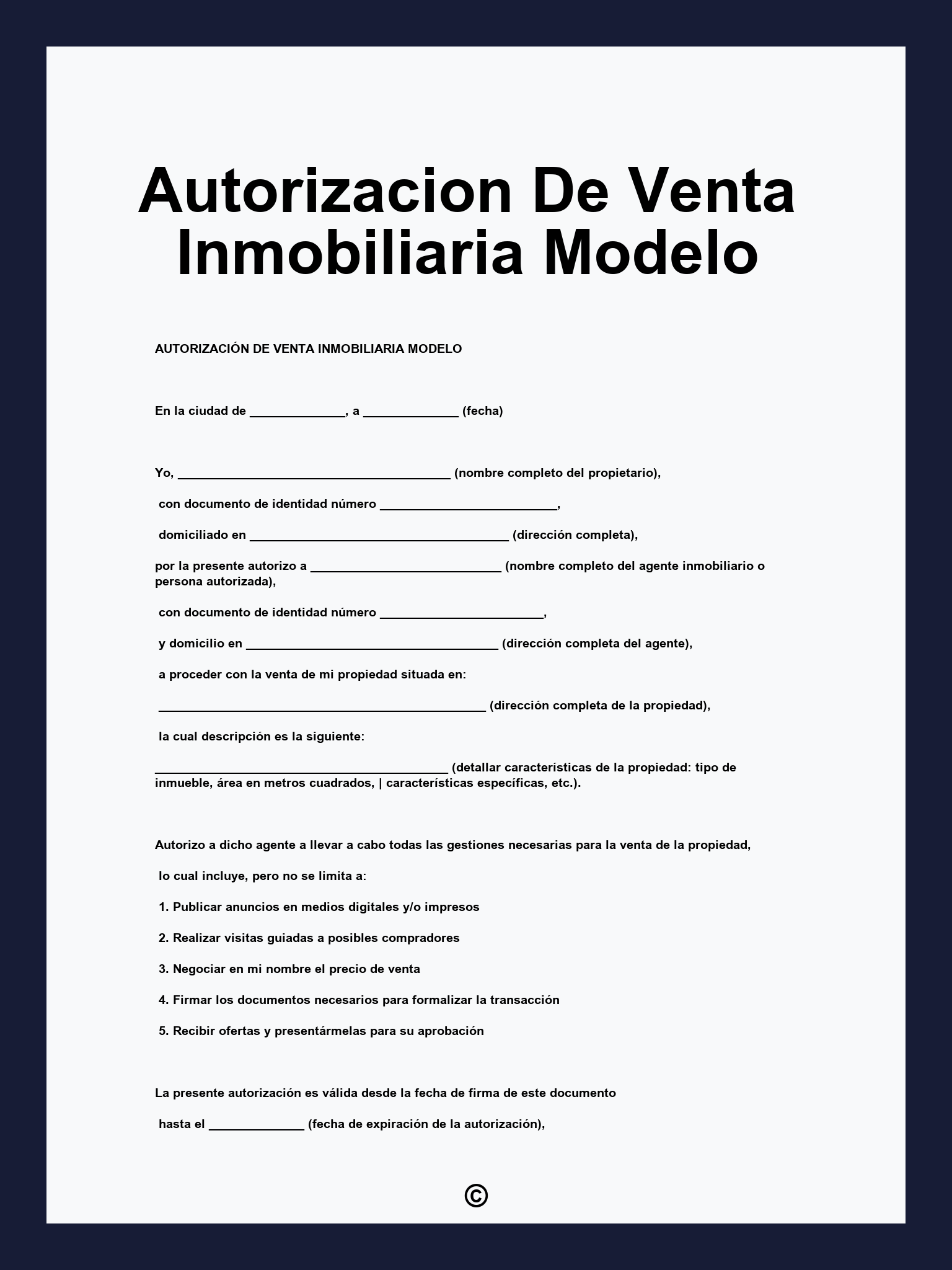 Autorizacion De Venta Inmobiliaria Modelo