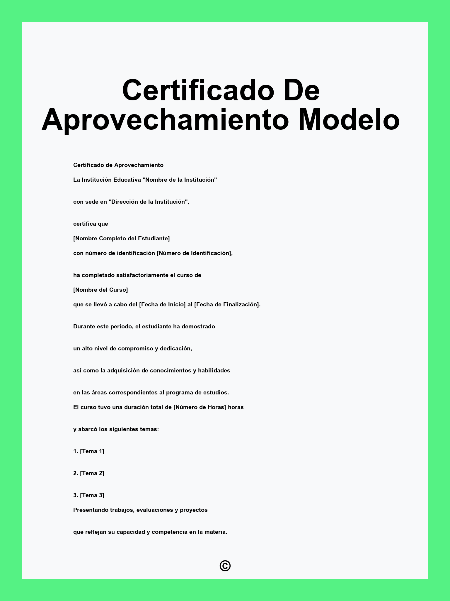 Certificado De Aprovechamiento Modelo