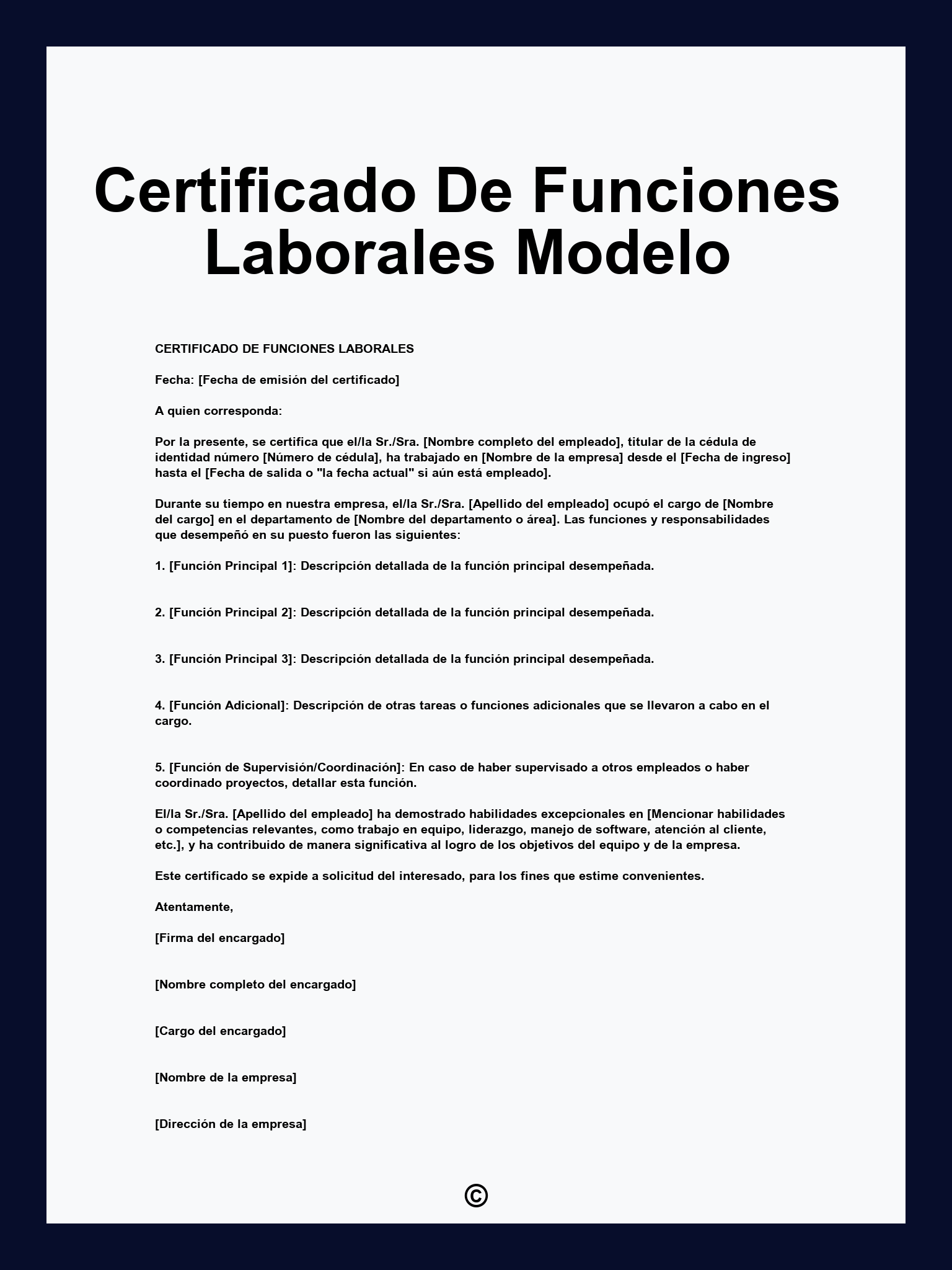 Certificado De Funciones Laborales Modelo