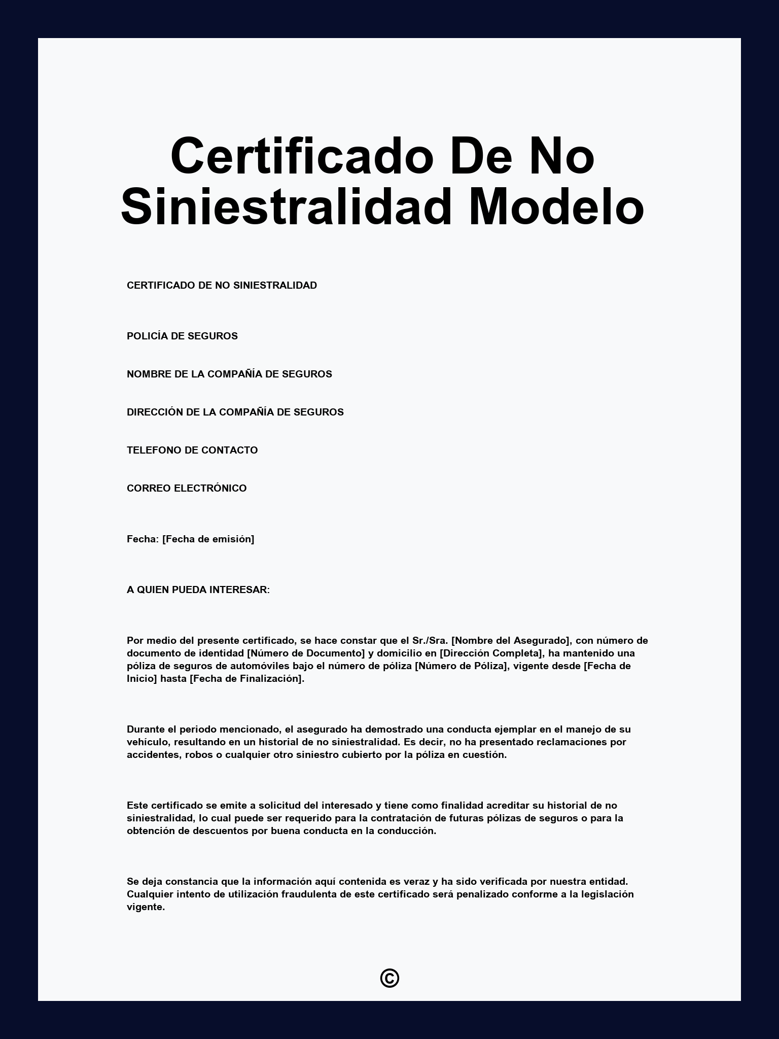 Certificado De No Siniestralidad Modelo