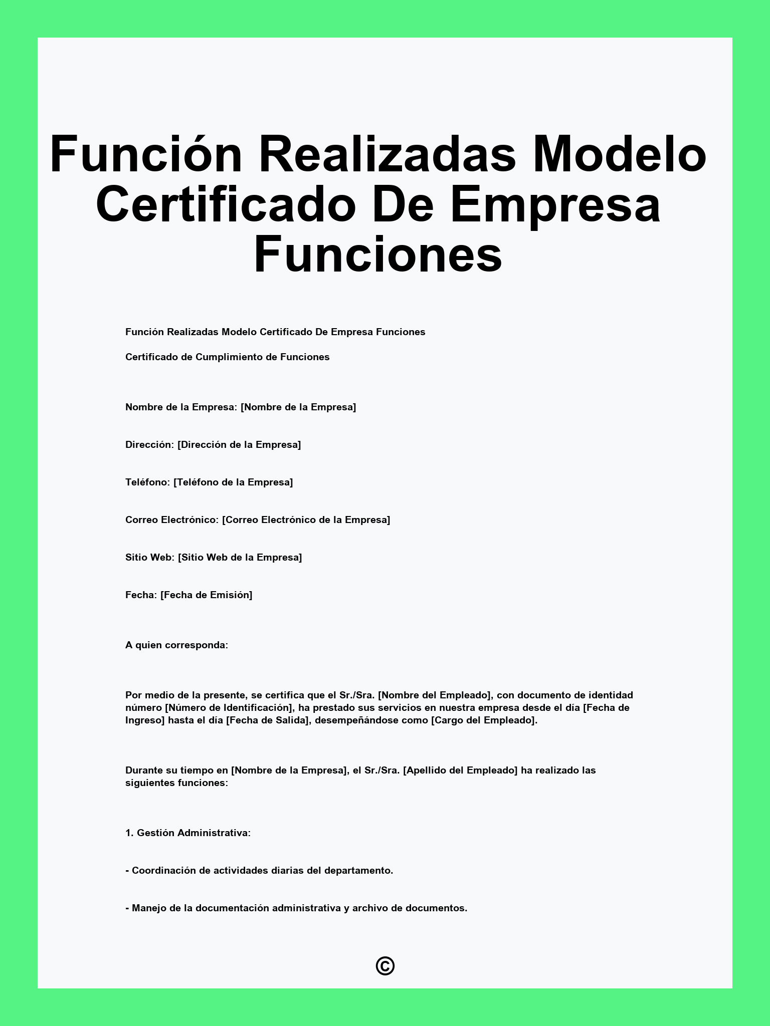 Función Realizadas Modelo Certificado De Empresa Funciones