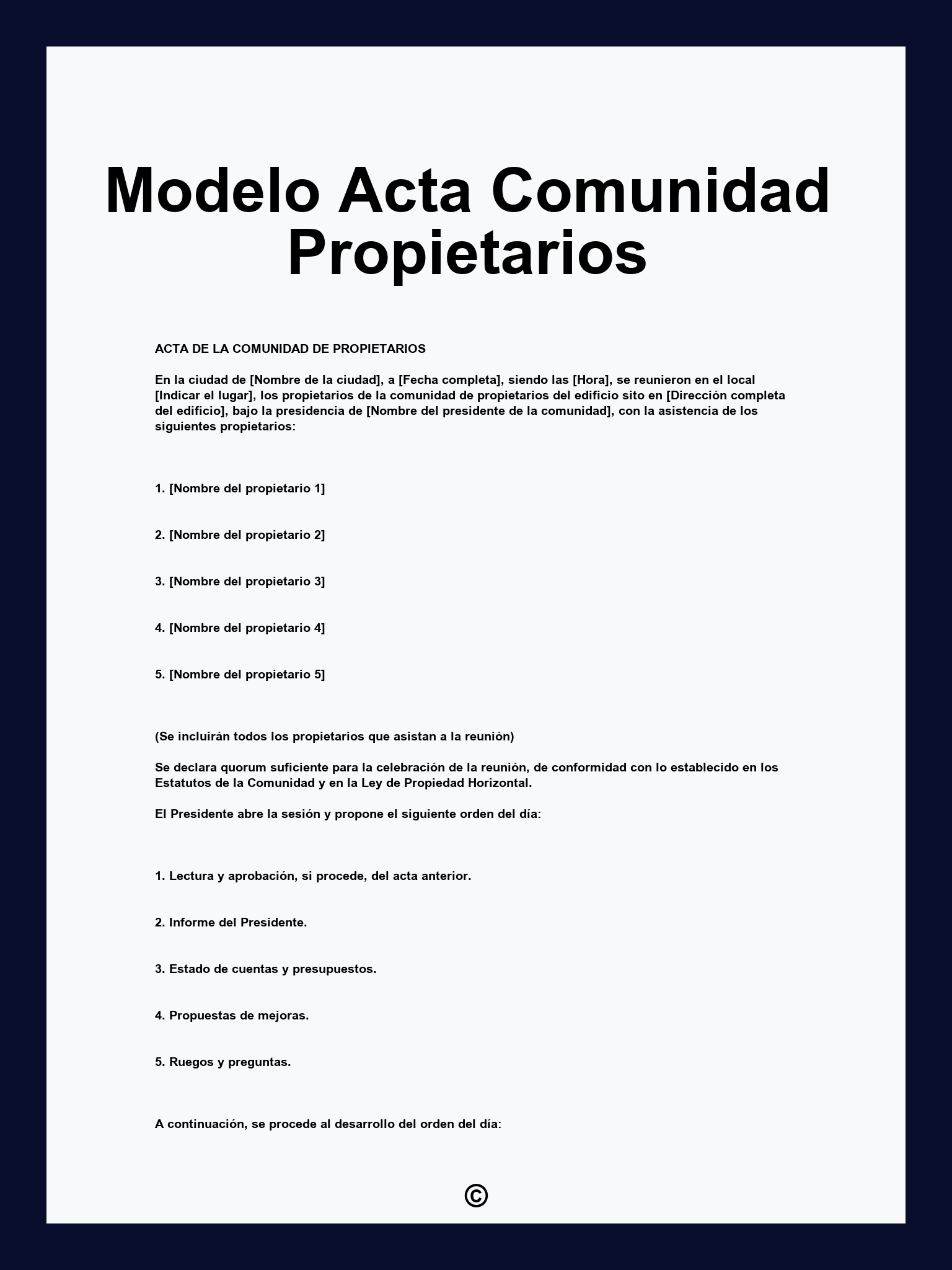 Modelo Acta Comunidad Propietarios