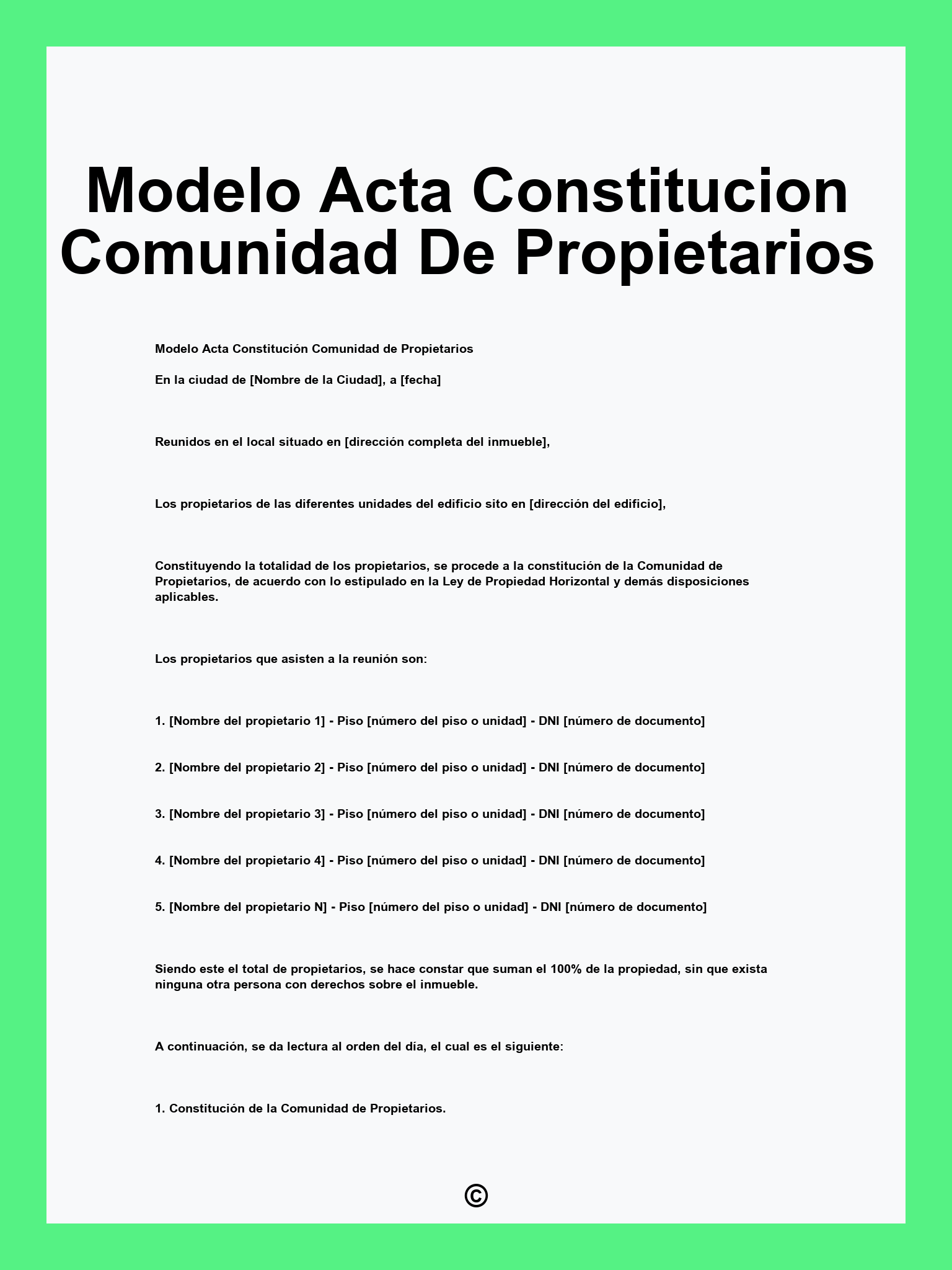 Modelo Acta Constitucion Comunidad De Propietarios