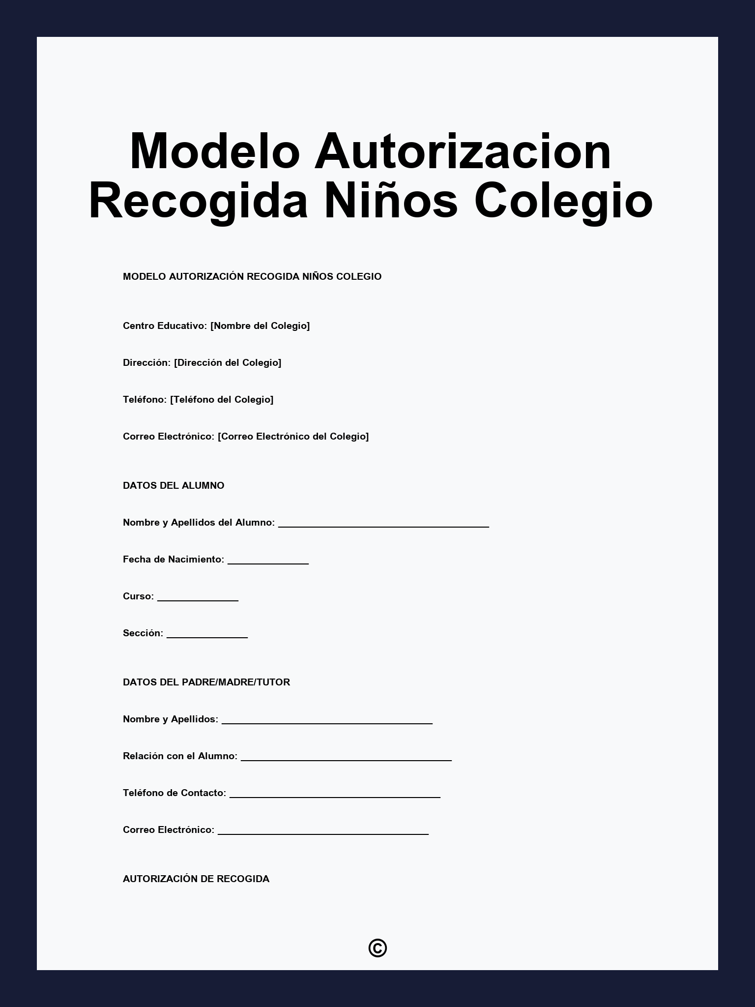 Modelo Autorizacion Recogida Niños Colegio
