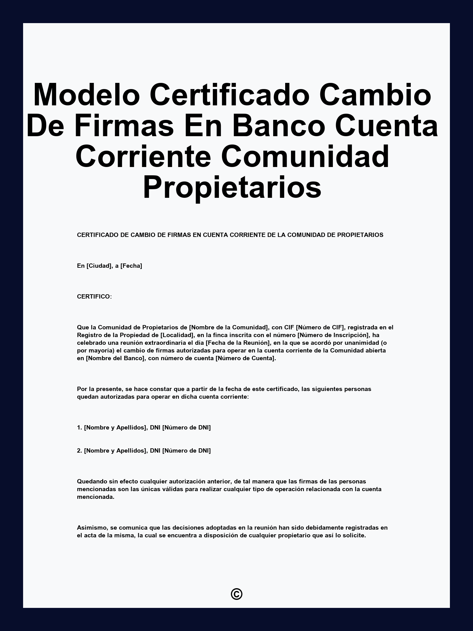 Modelo Certificado Cambio De Firmas En Banco Cuenta Corriente Comunidad Propietarios