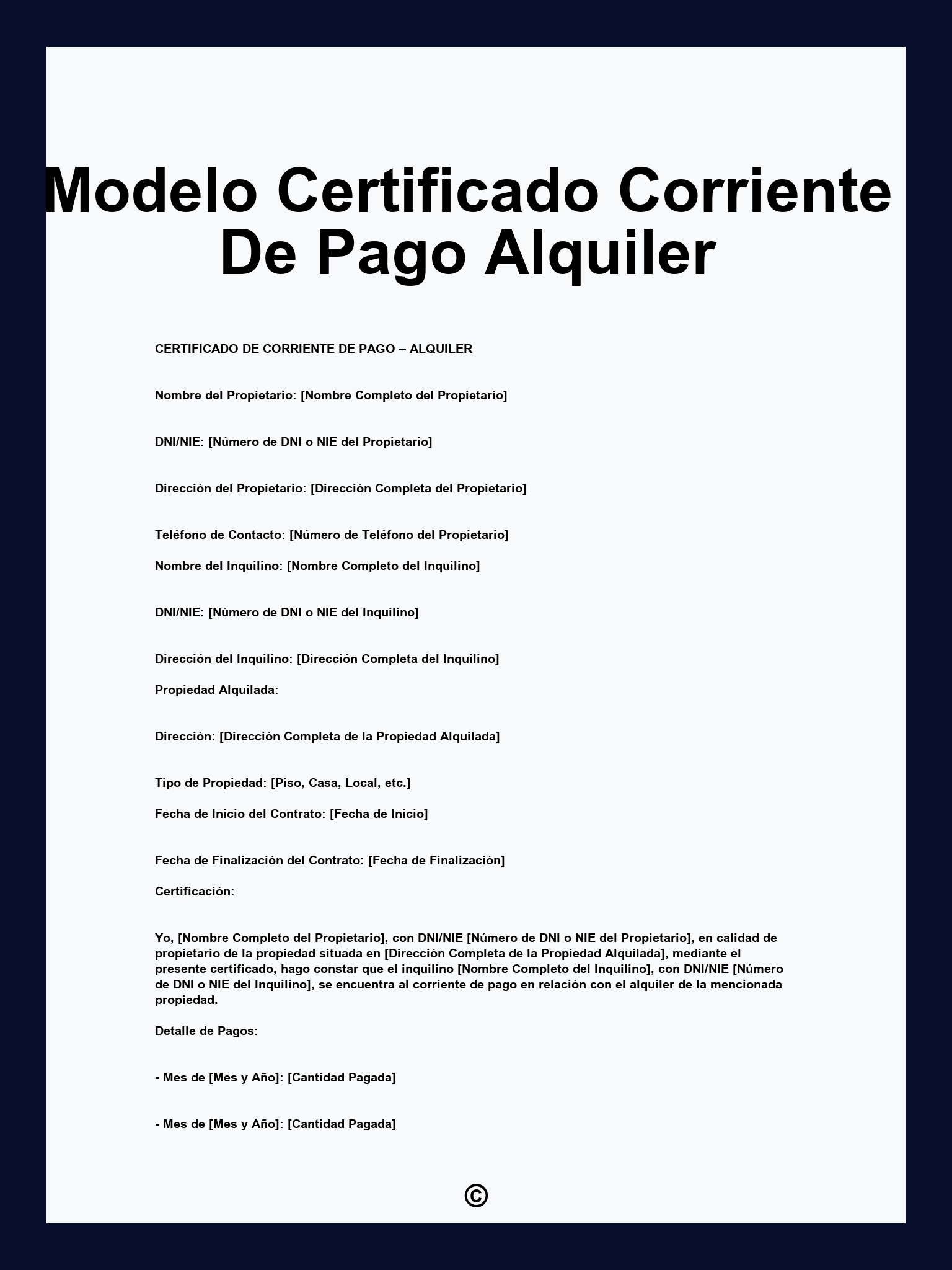 Modelo Certificado Corriente De Pago Alquiler