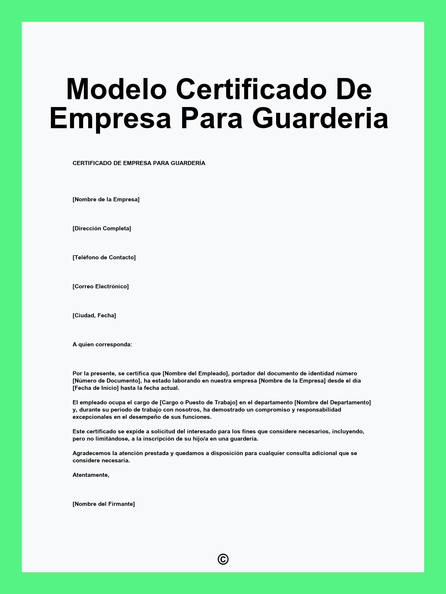 Modelo Certificado De Empresa Para Guarderia