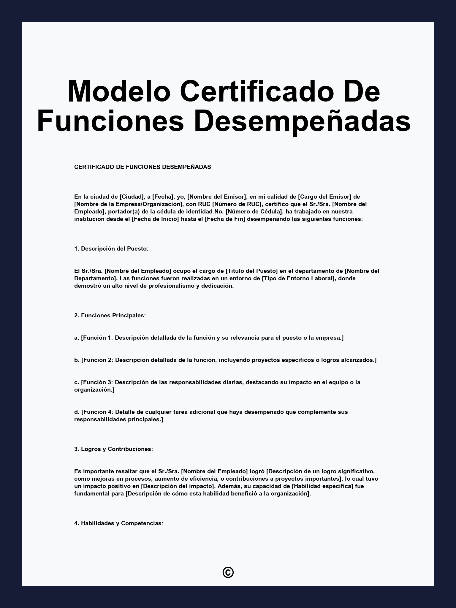 Modelo Certificado De Funciones Desempeñadas