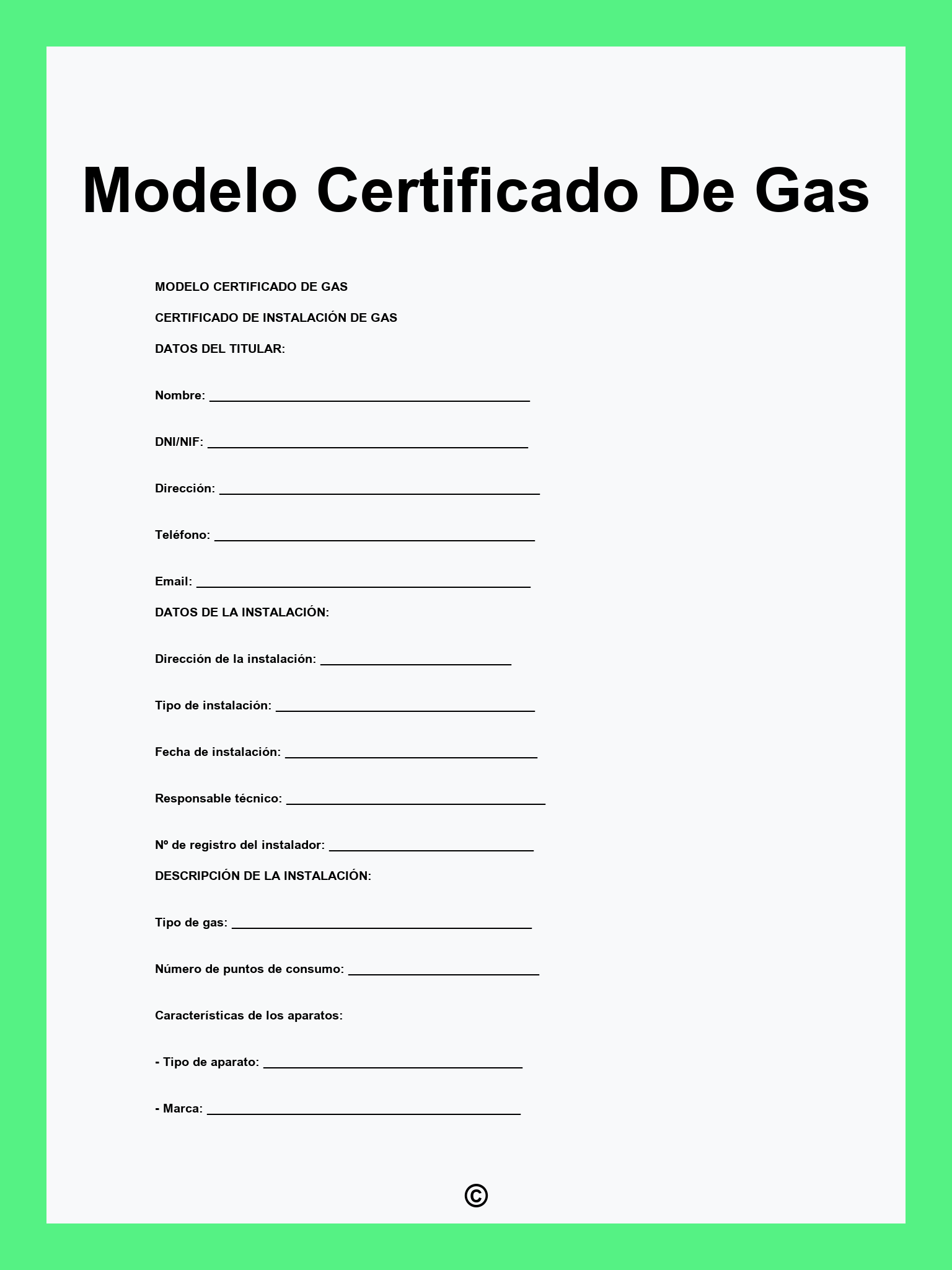Modelo Certificado De Gas