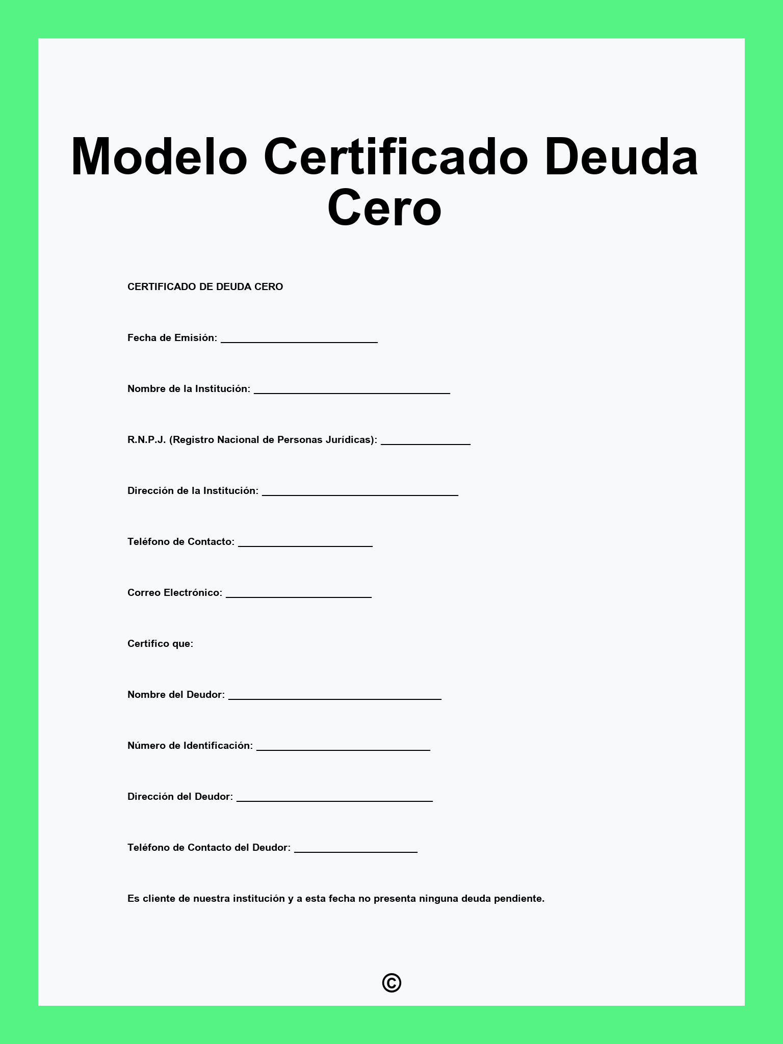 Modelo Certificado Deuda Cero