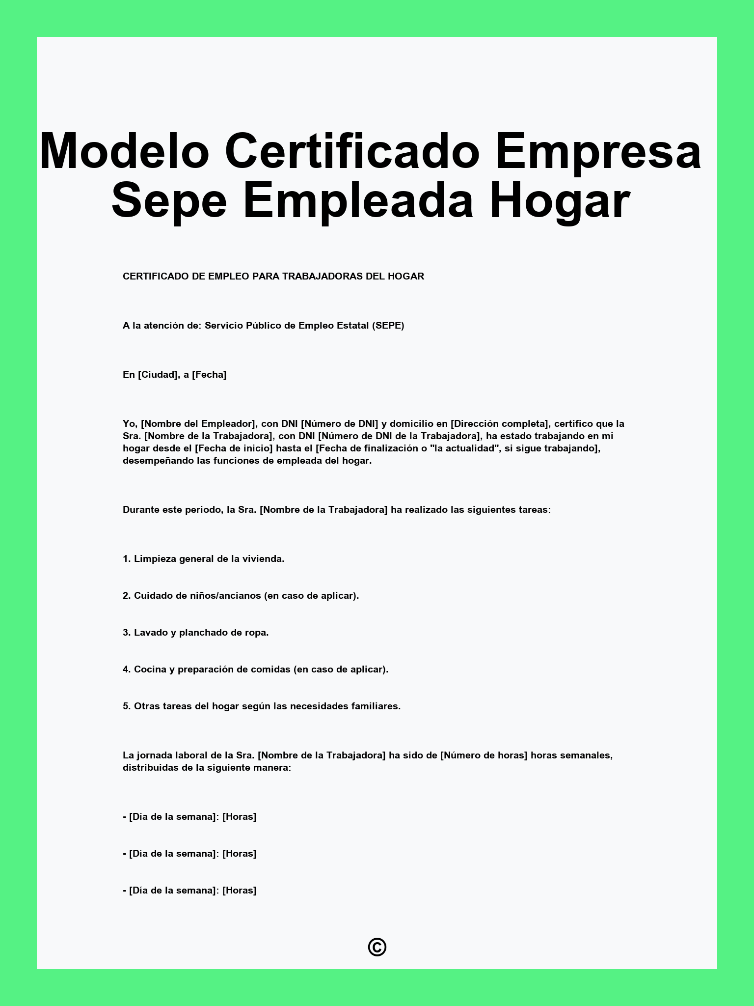 Modelo Certificado Empresa Sepe Empleada Hogar