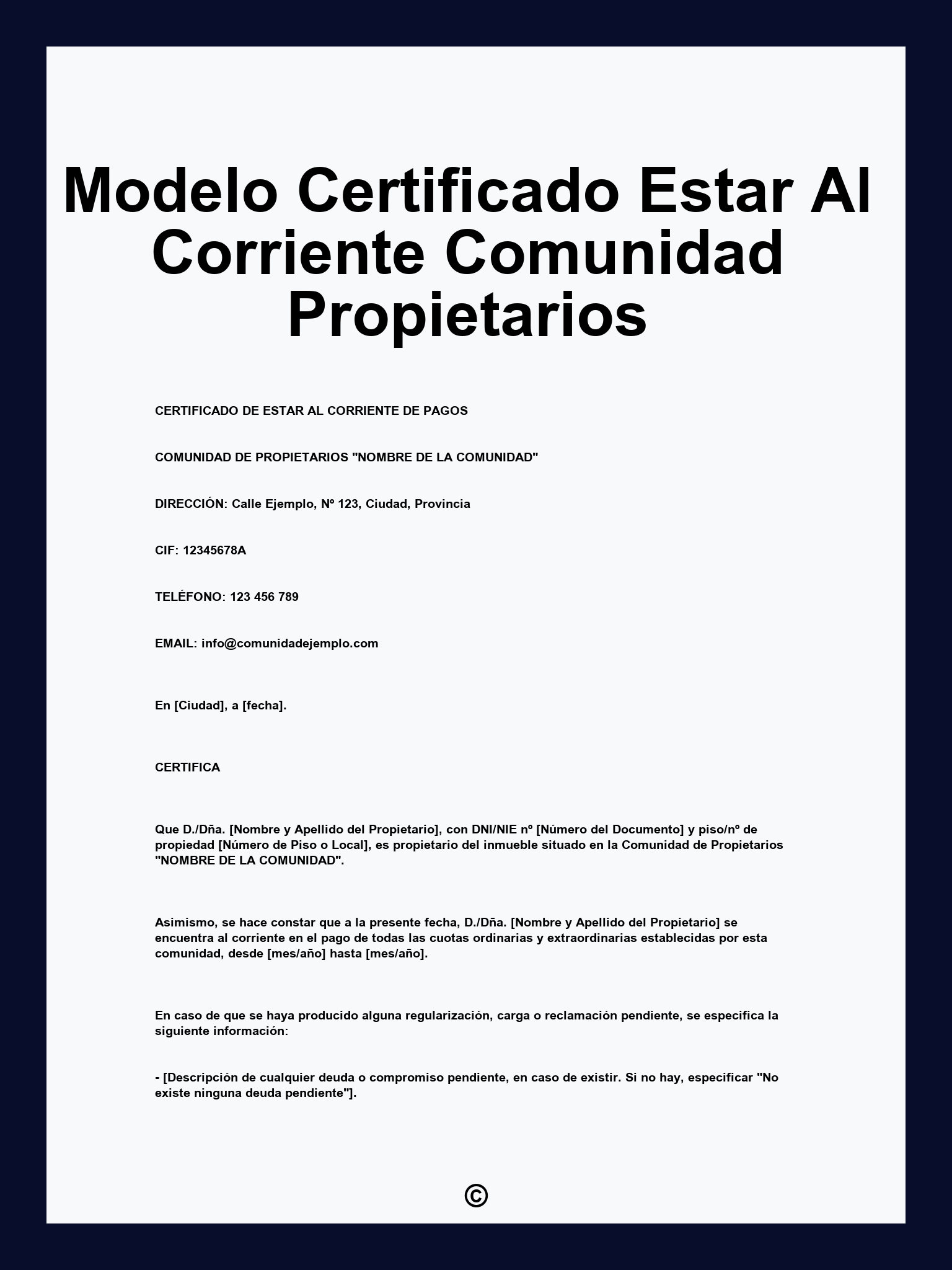 Modelo Certificado Estar Al Corriente Comunidad Propietarios