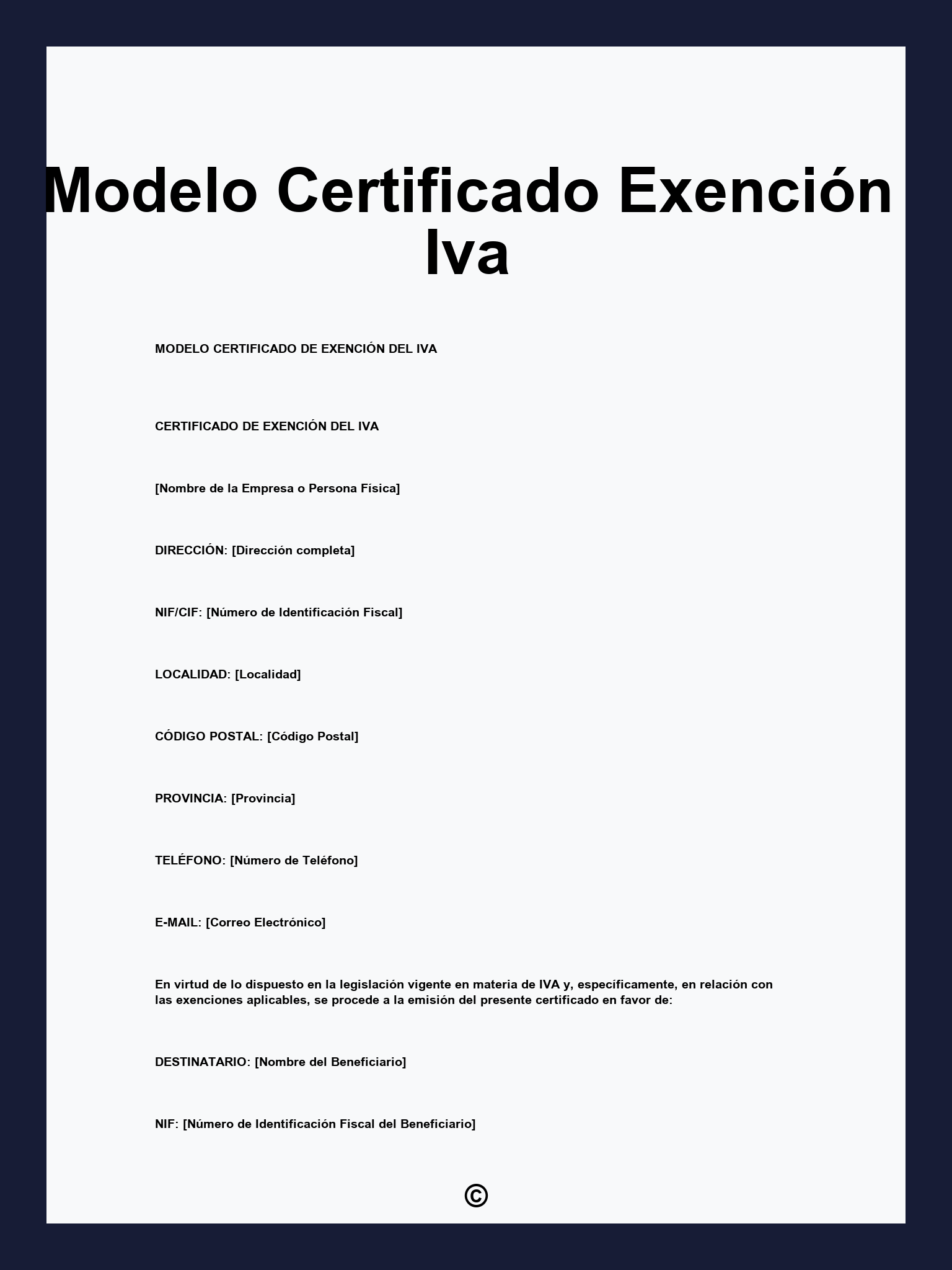 Modelo Certificado Exención Iva