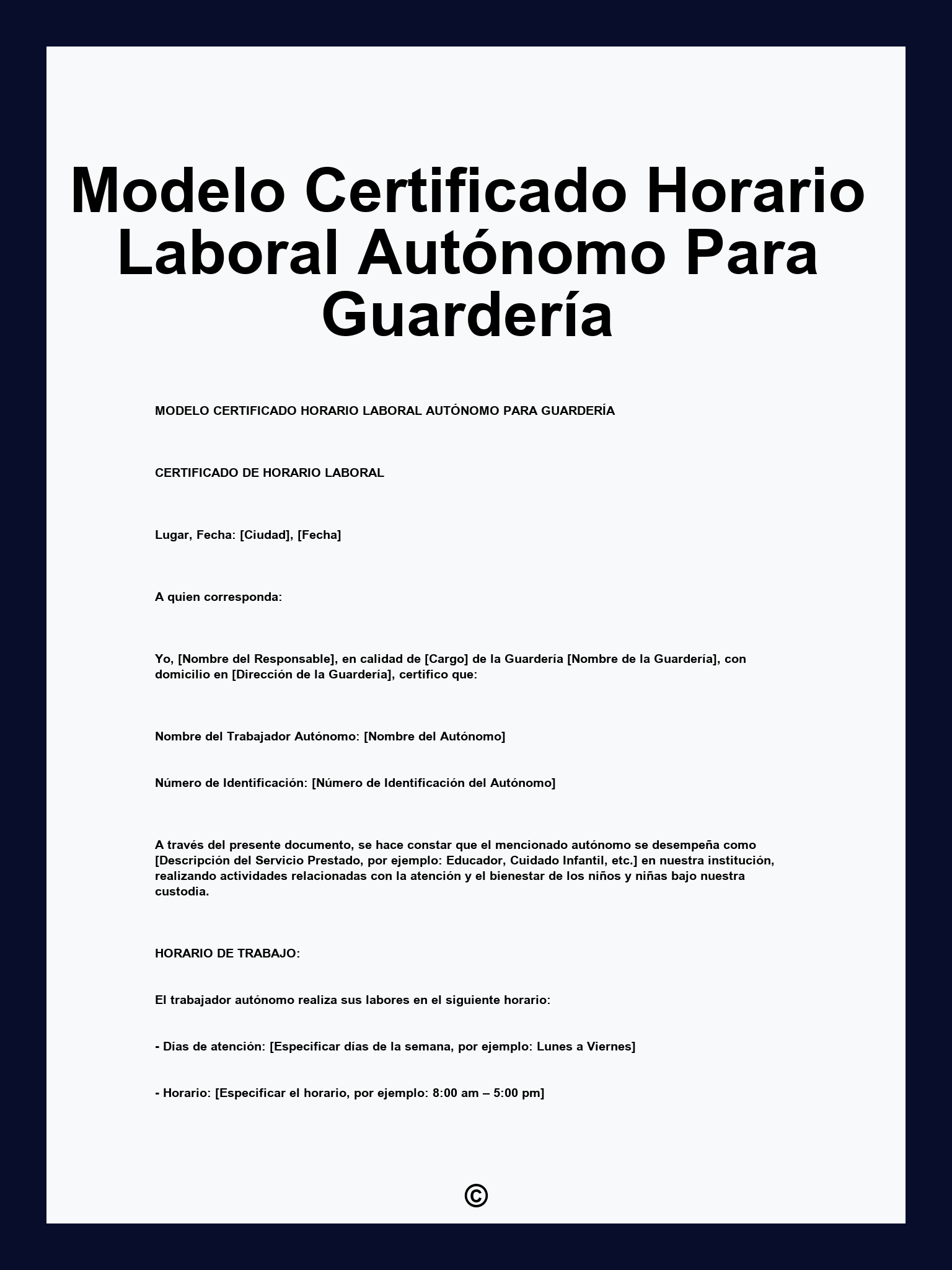 Modelo Certificado Horario Laboral Autónomo Para Guardería