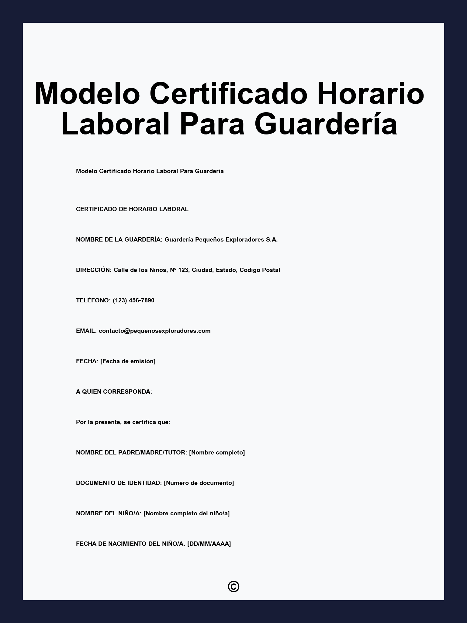 Modelo Certificado Horario Laboral Para Guardería