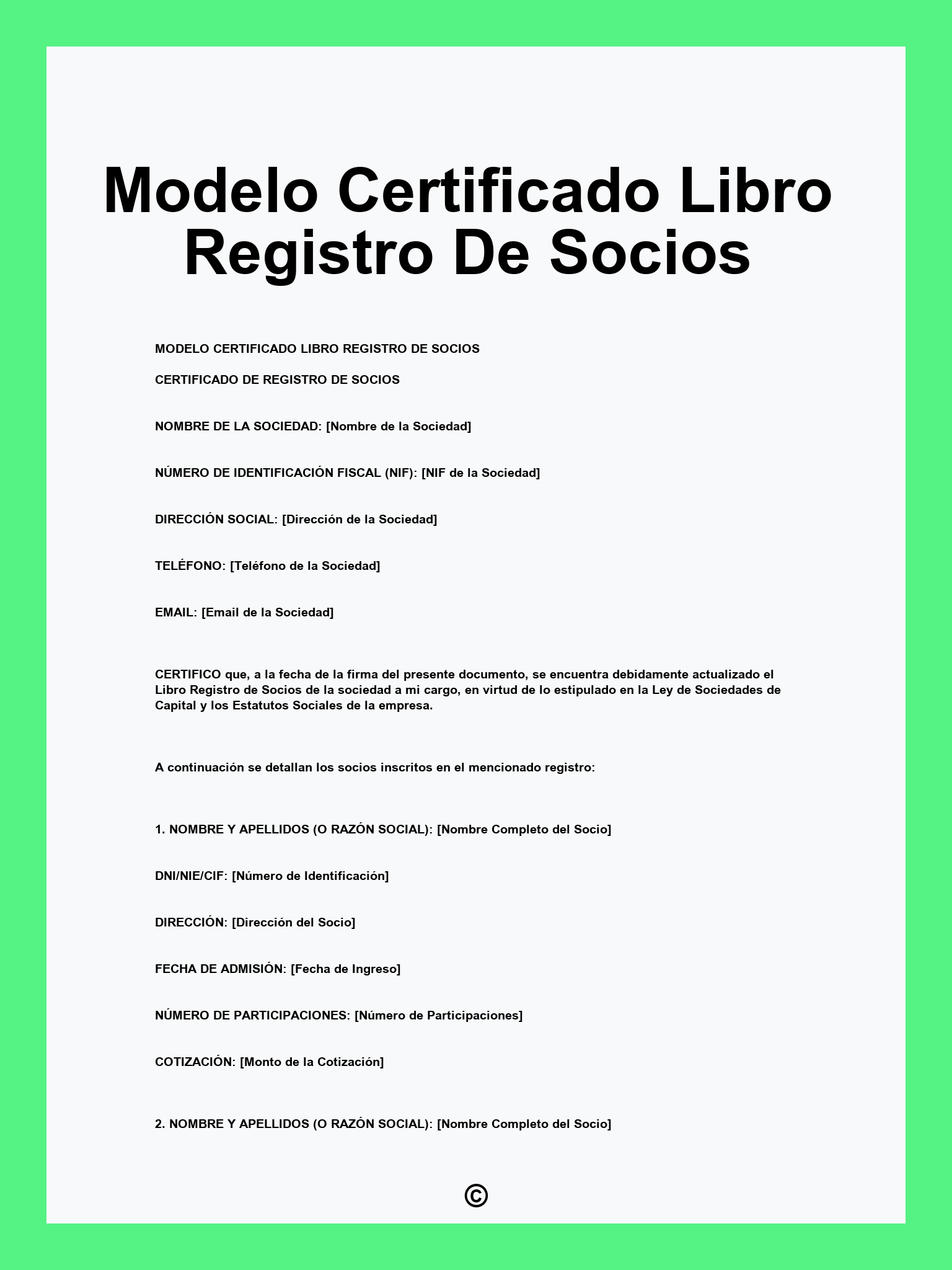 Modelo Certificado Libro Registro De Socios