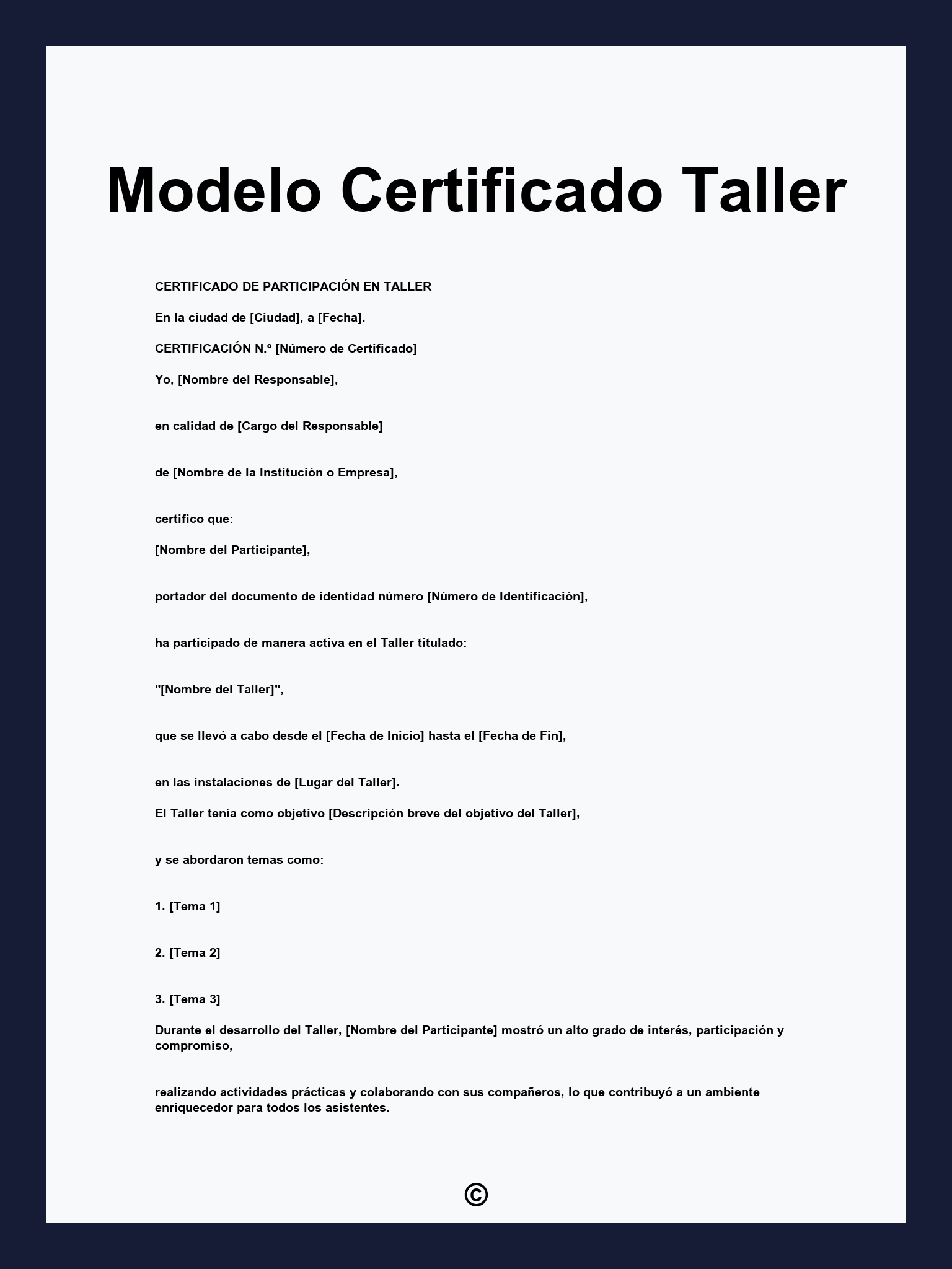 Modelo Certificado Taller
