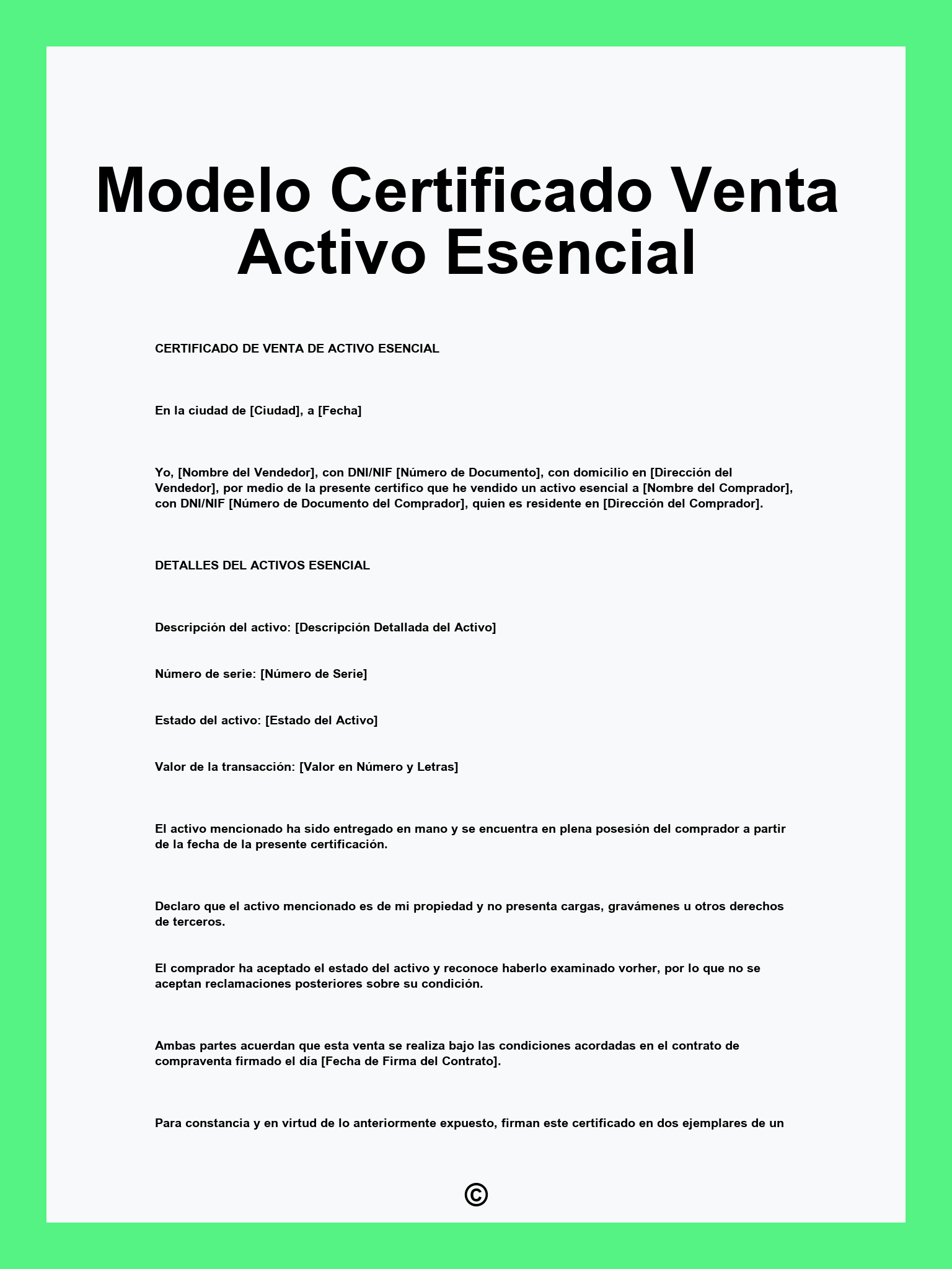 Modelo Certificado Venta Activo Esencial