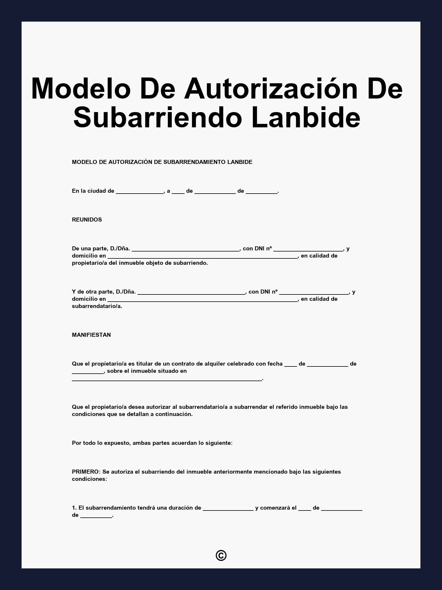 Modelo De Autorización De Subarriendo Lanbide