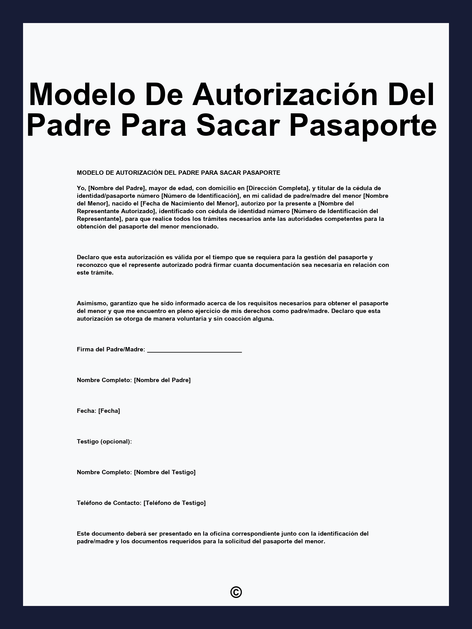 modelo de autorizacion del padre para sacar pasaporte pdf word