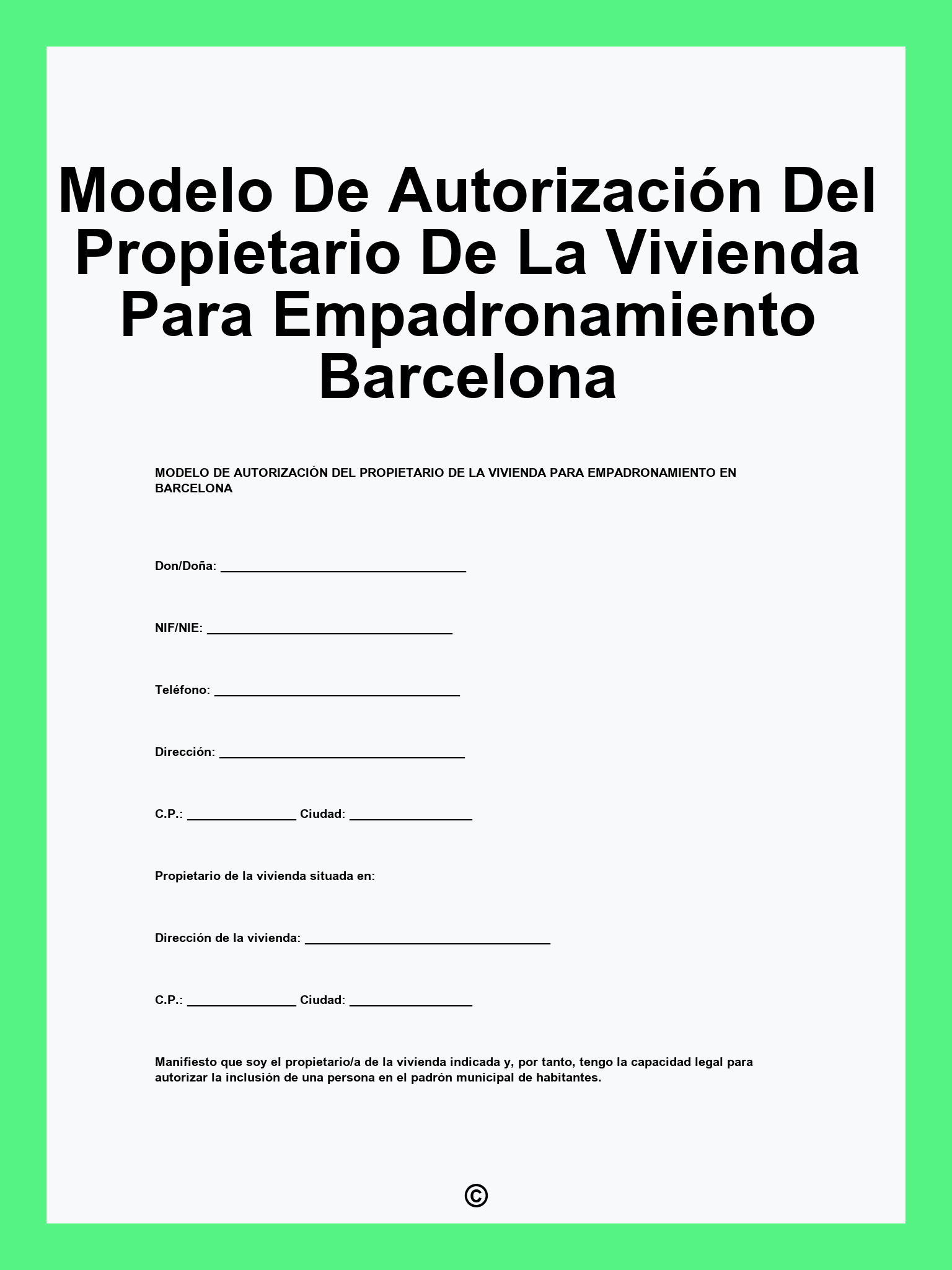 Modelo De Autorización Del Propietario De La Vivienda Para Empadronamiento Barcelona