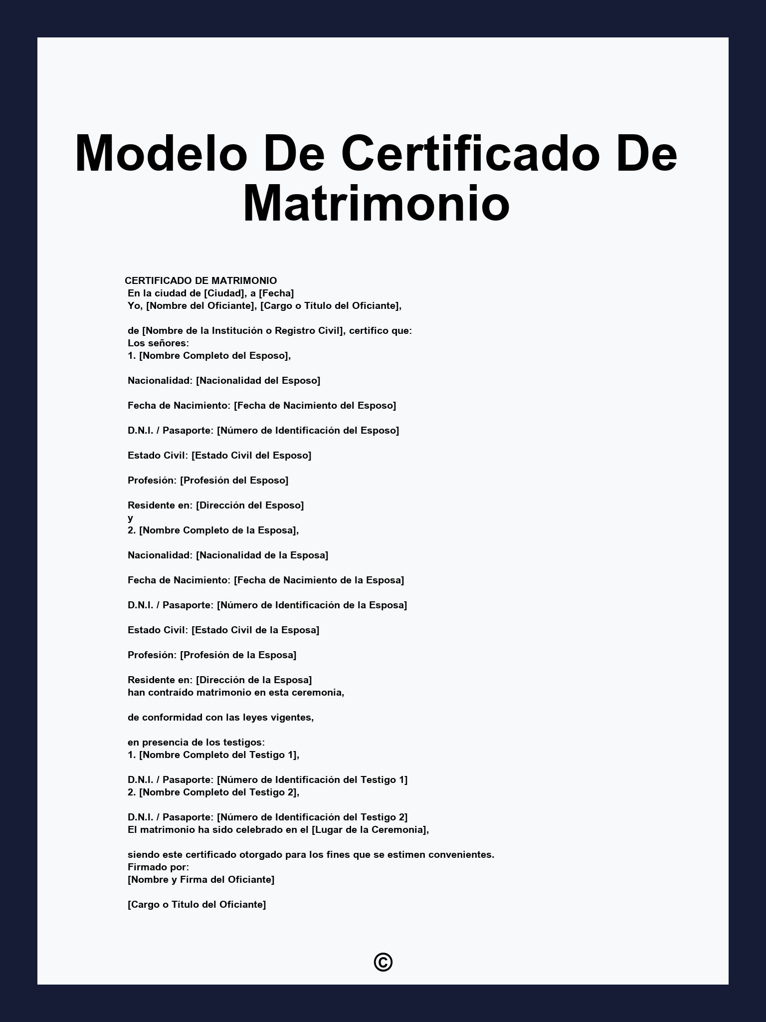 Modelo De Certificado De Matrimonio