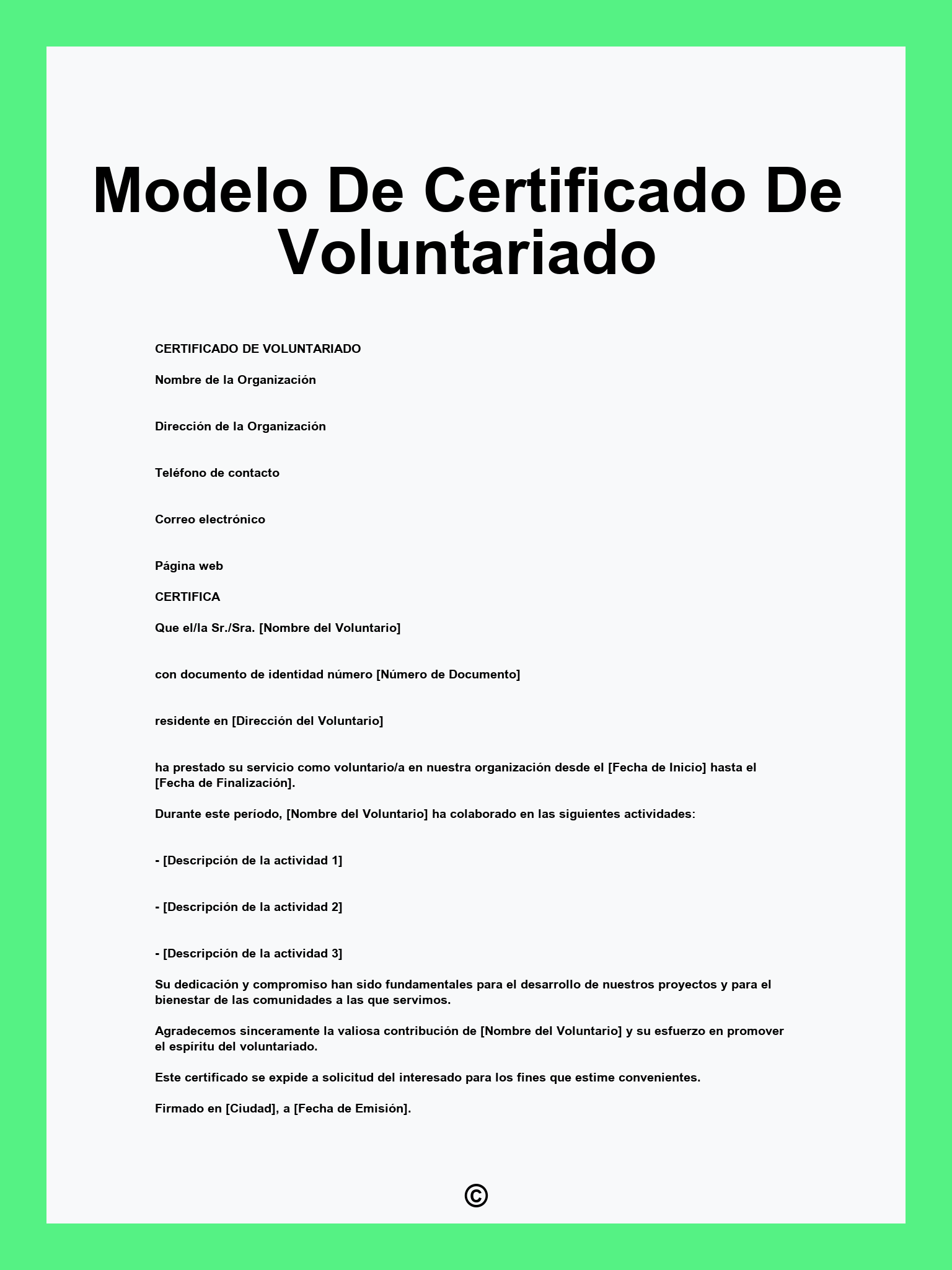 Modelo De Certificado De Voluntariado