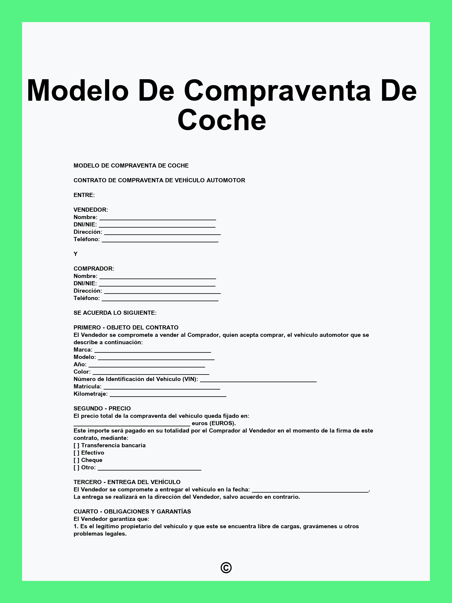 Modelo De Compraventa De Coche
