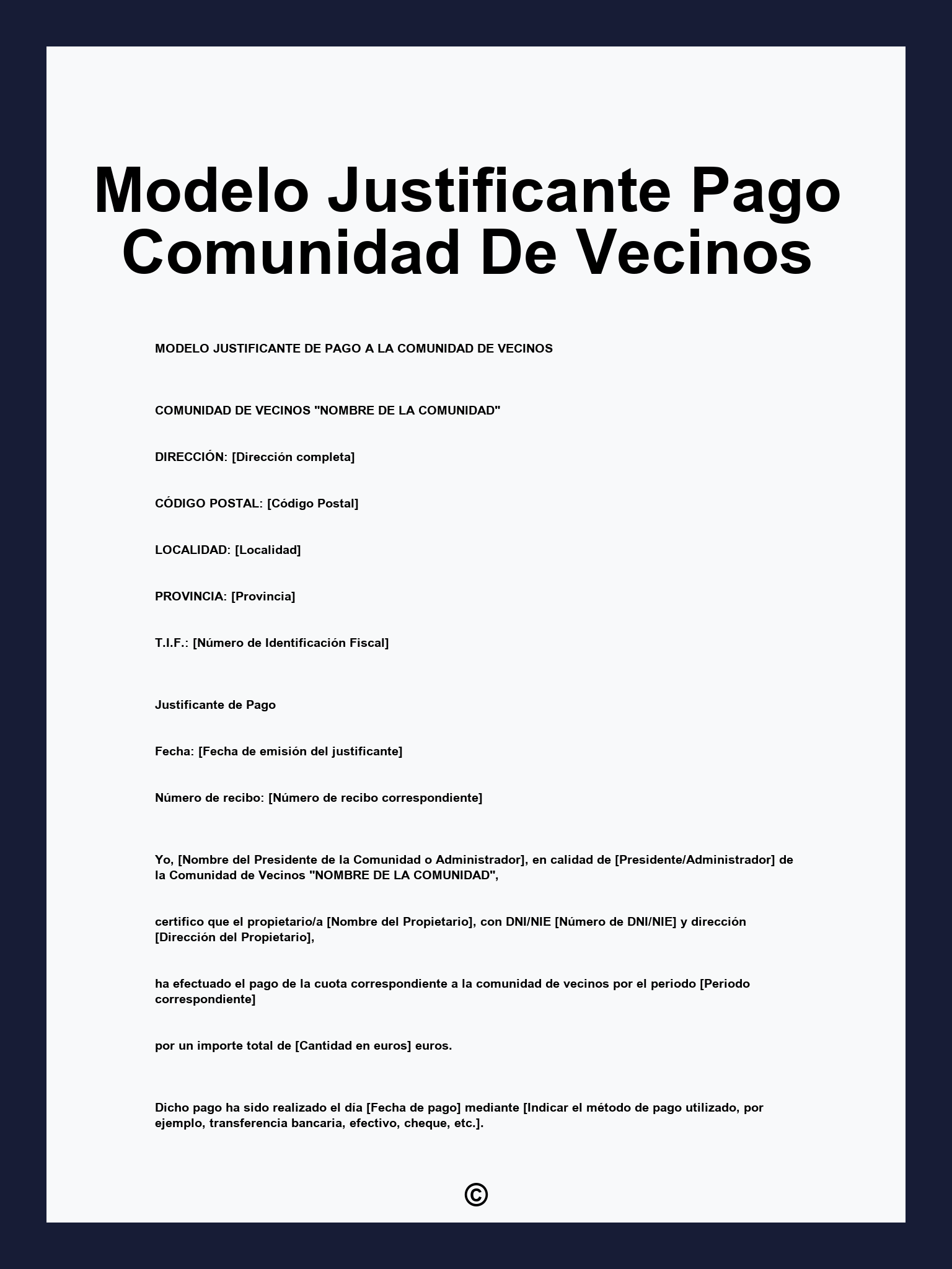 Modelo Justificante Pago Comunidad De Vecinos