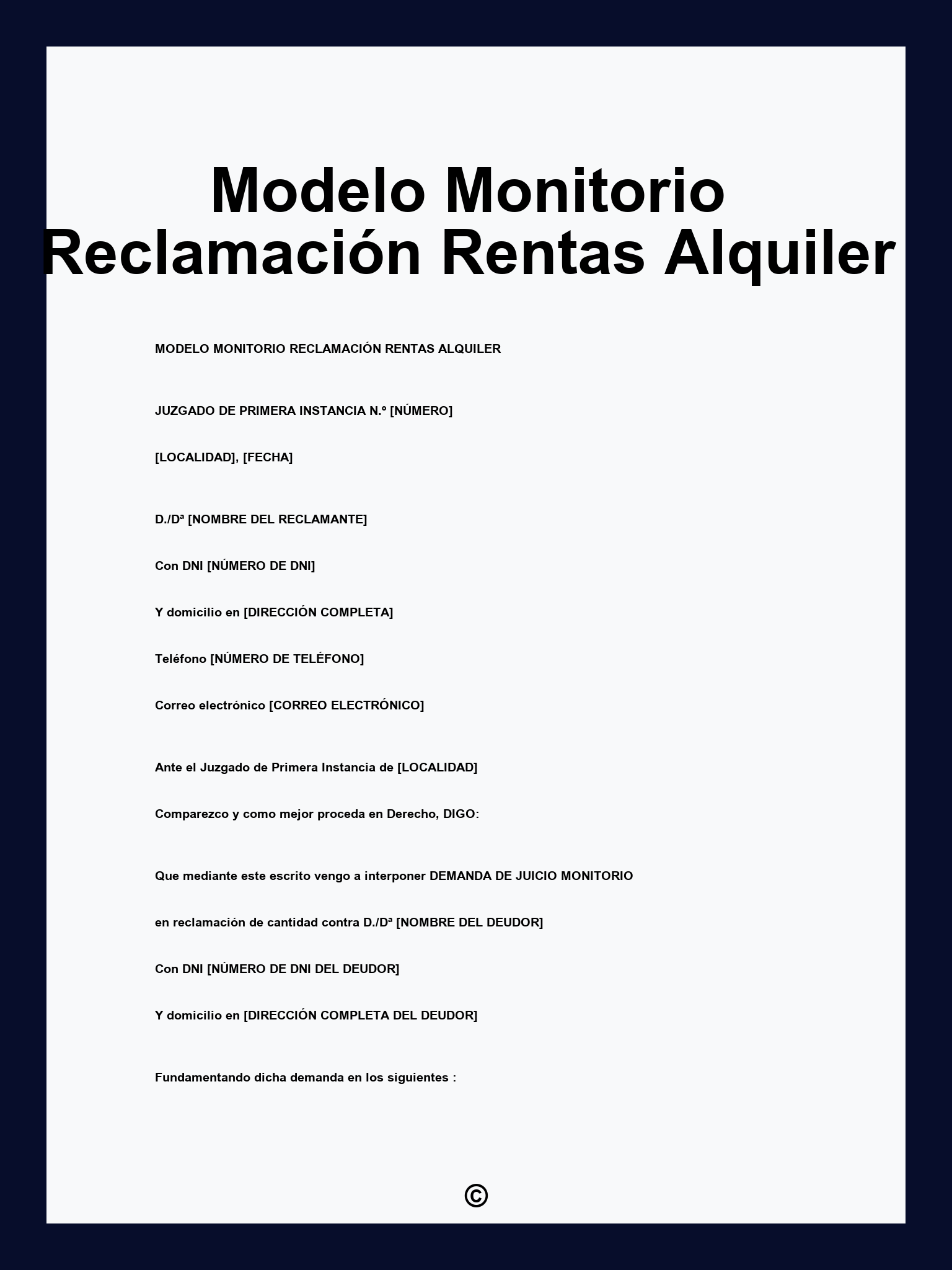 Modelo Monitorio Reclamación Rentas Alquiler