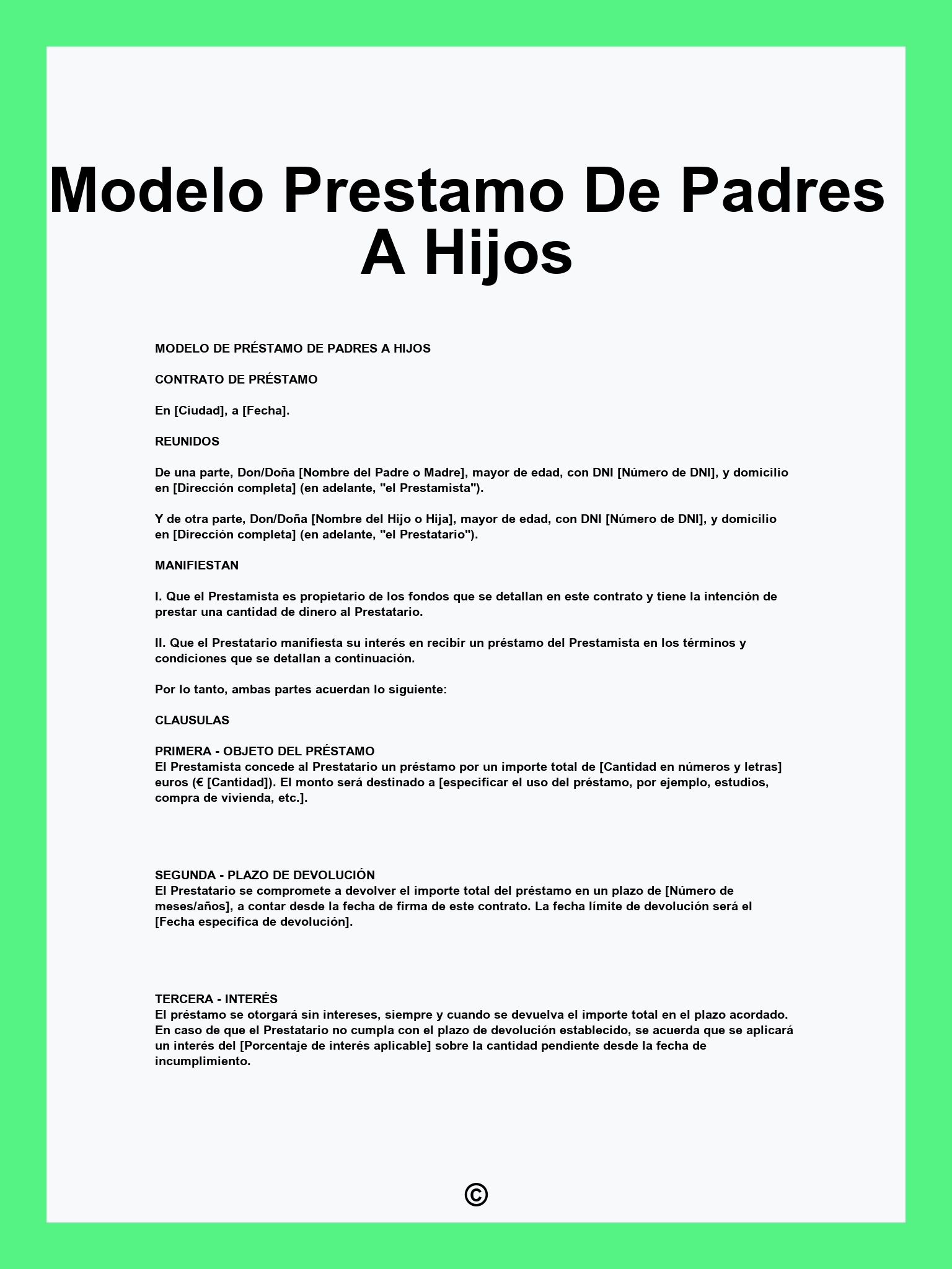 Modelo Prestamo De Padres A Hijos