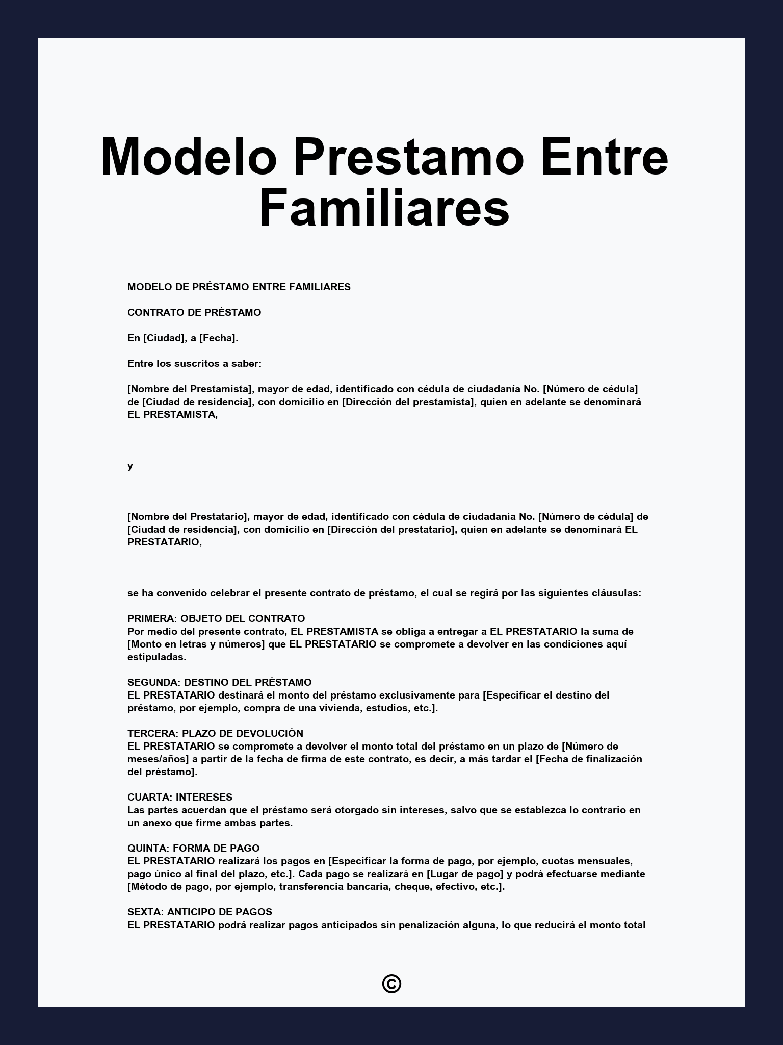 Modelo Prestamo Entre Familiares