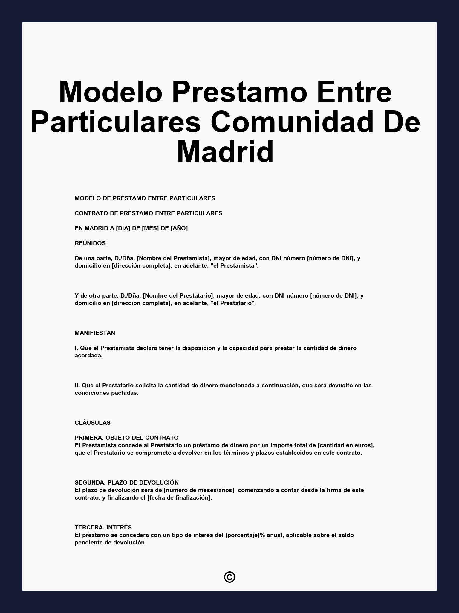 Modelo Prestamo Entre Particulares Comunidad De Madrid