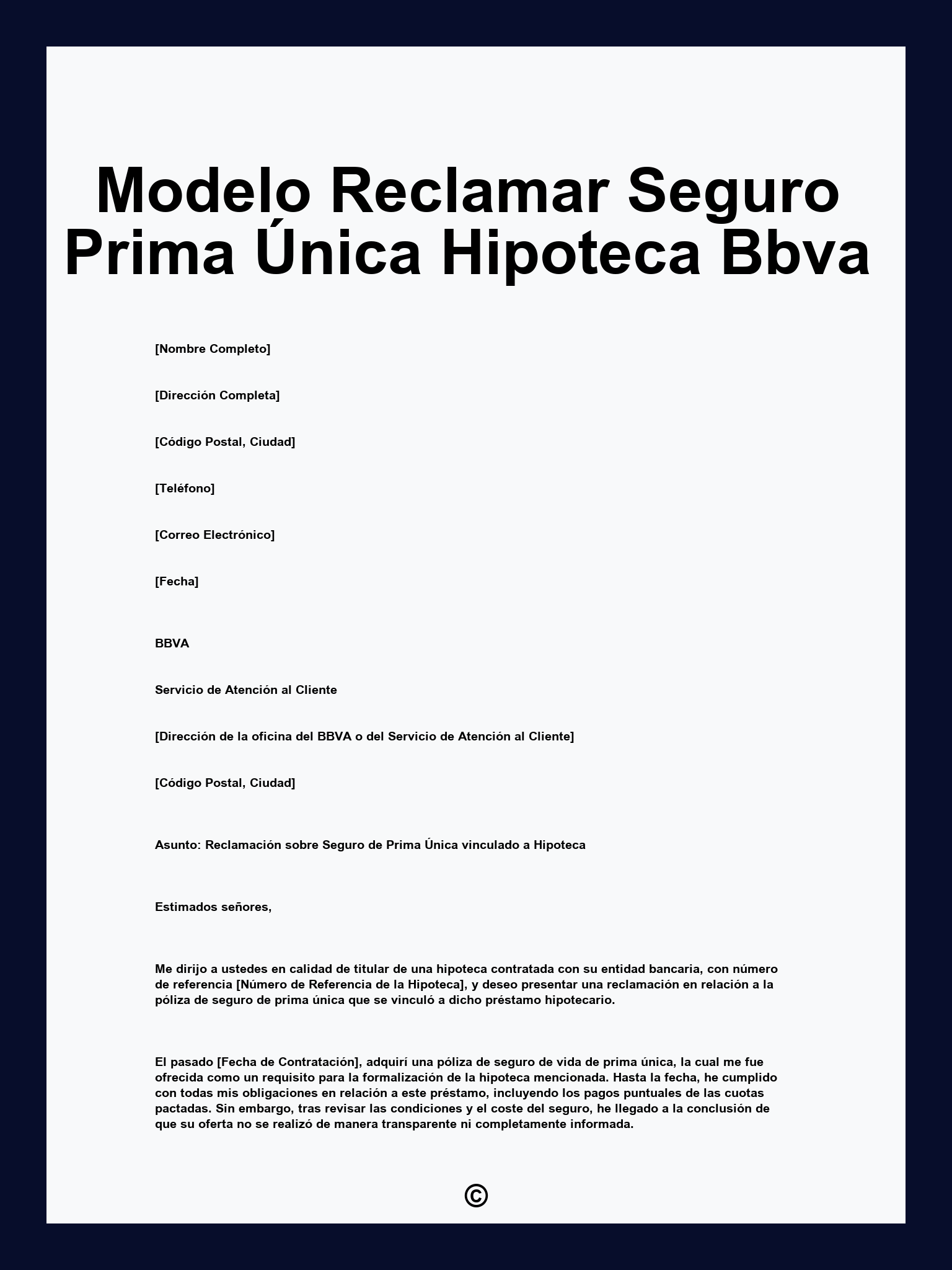 Modelo Reclamar Seguro Prima Única Hipoteca Bbva