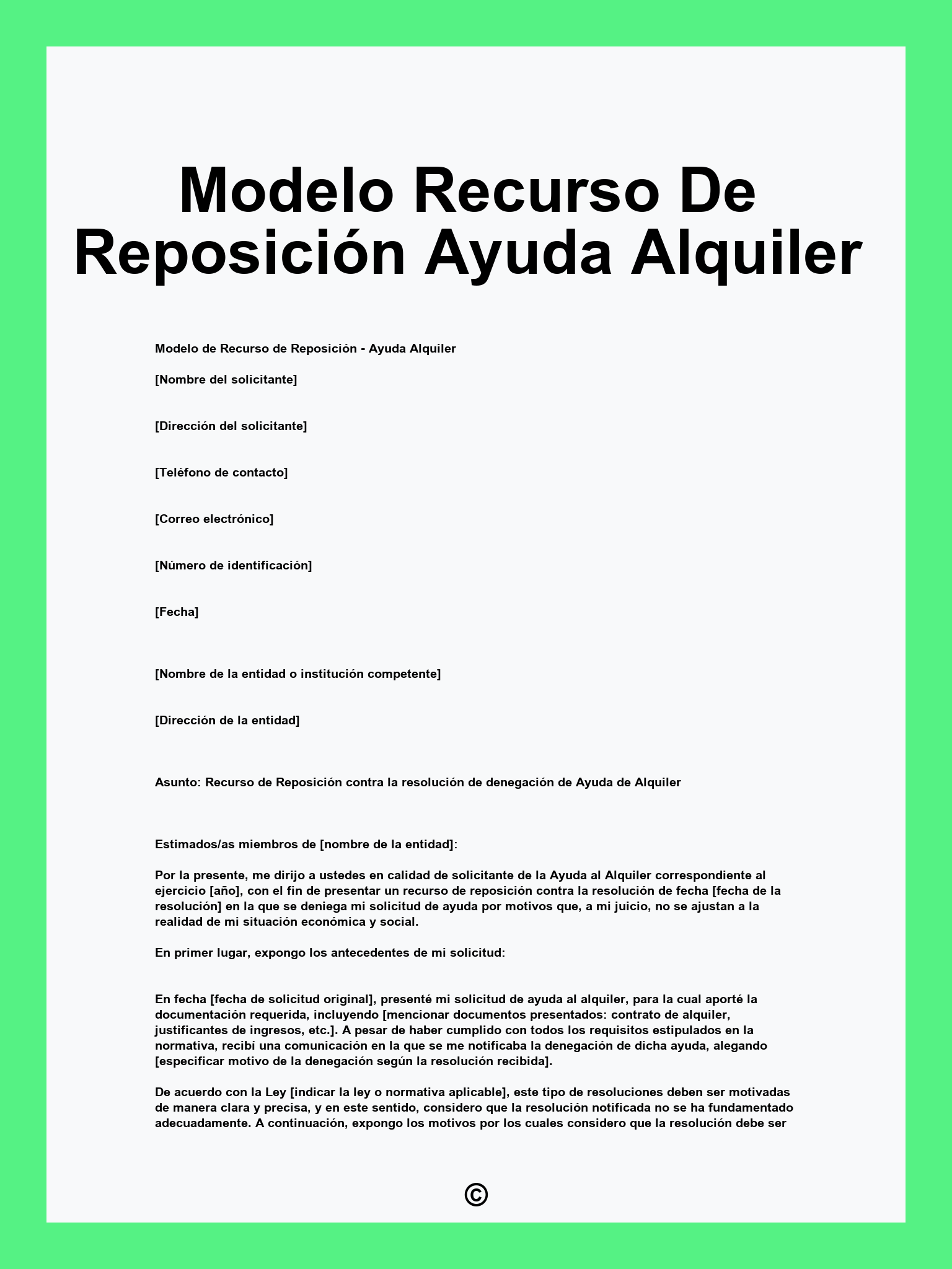 Modelo Recurso De Reposición Ayuda Alquiler