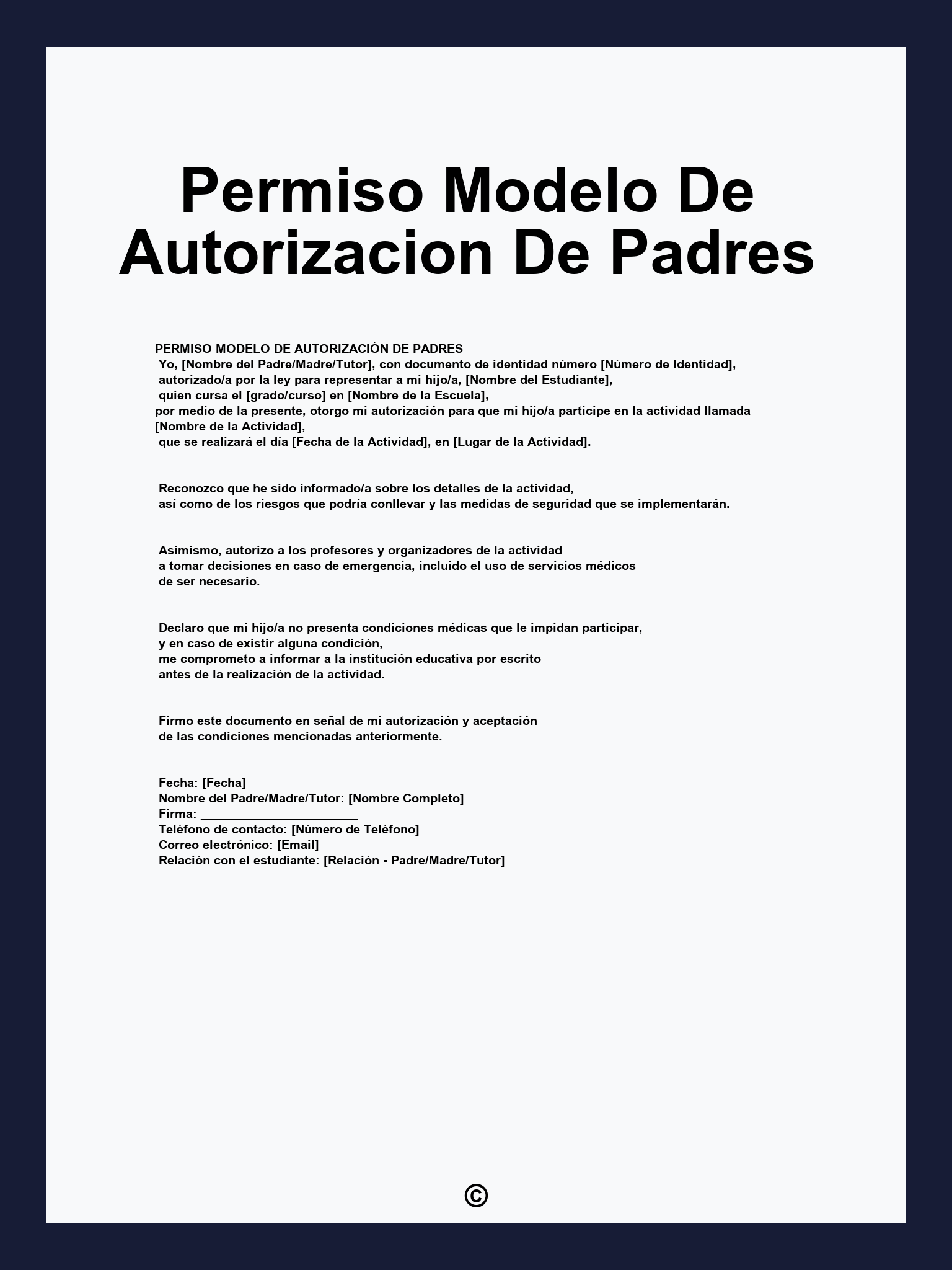 Permiso Modelo De Autorizacion De Padres